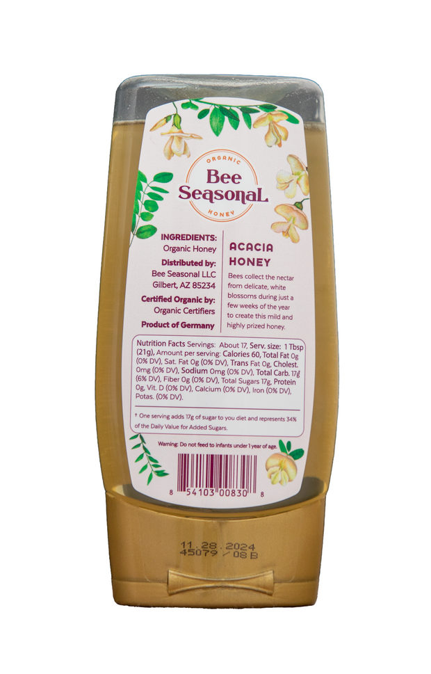 Acacia Blossom Squeeze Honey Bottle - 12oz.